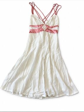 Bebe Y2K Ivory Pink Satin Strappy Fit & Flare Dress Size M